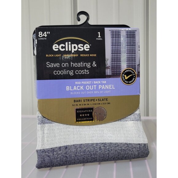 Eclipse Blackout Bari Slate Gray Striped Single Thermal Curtain Panel 52" x 84" - Picture 1 of 6